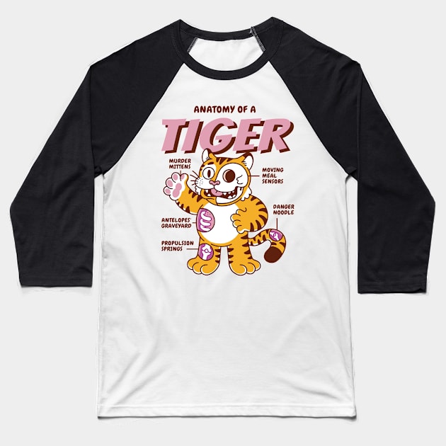 Anatomy Of A Tiger Funny Feline Design Wildcat Animal Baseball T-Shirt by UNDERGROUNDROOTS